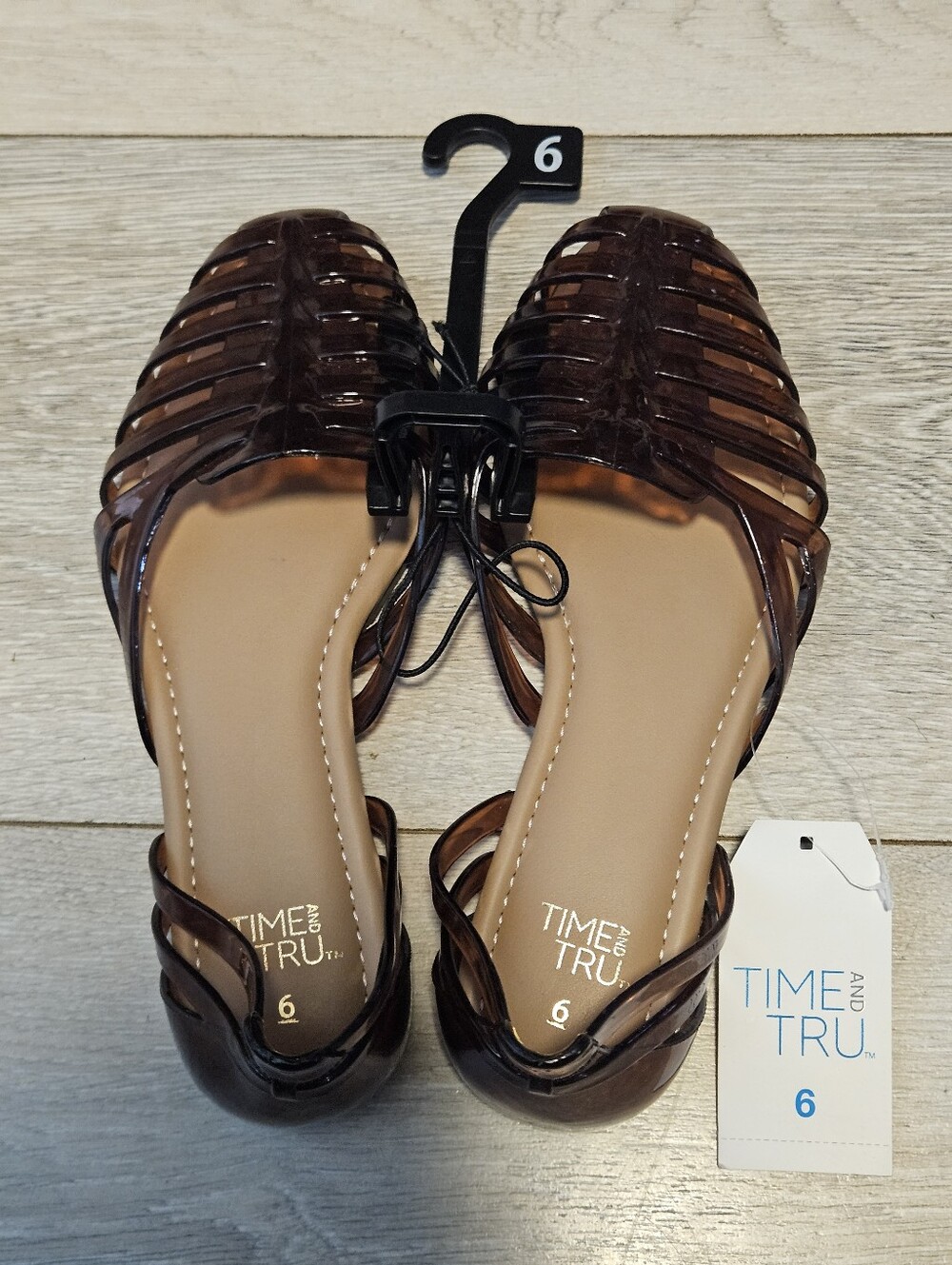 Time and Tru Women's Jelly Huarache Sandals Size 6 Burgundy NWT Memory Foam